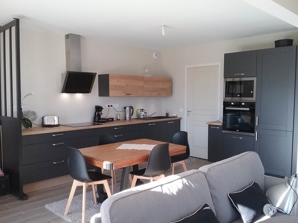 Cuisine équipée sur mesure Trend Cube Ombre Soft et Chêne Honey