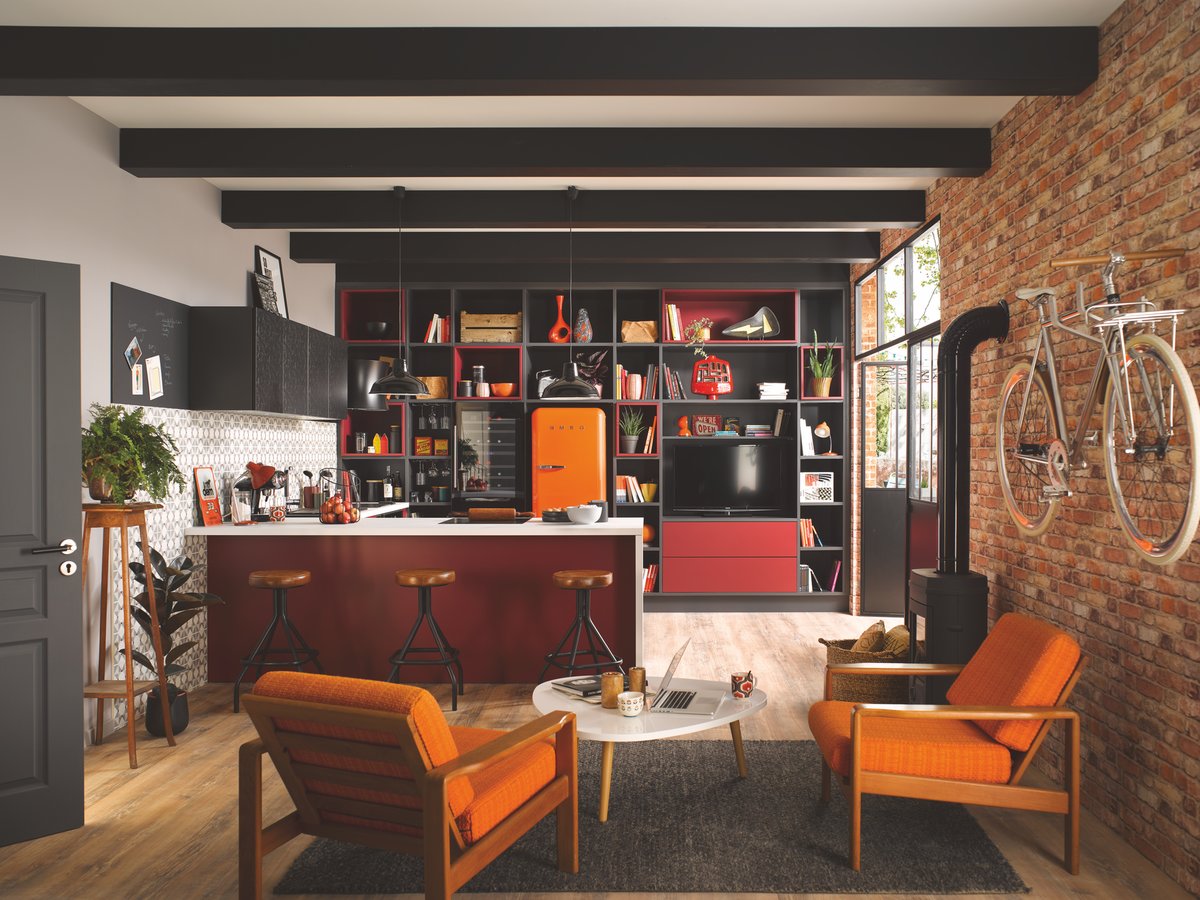cuisine ouverte rouge design