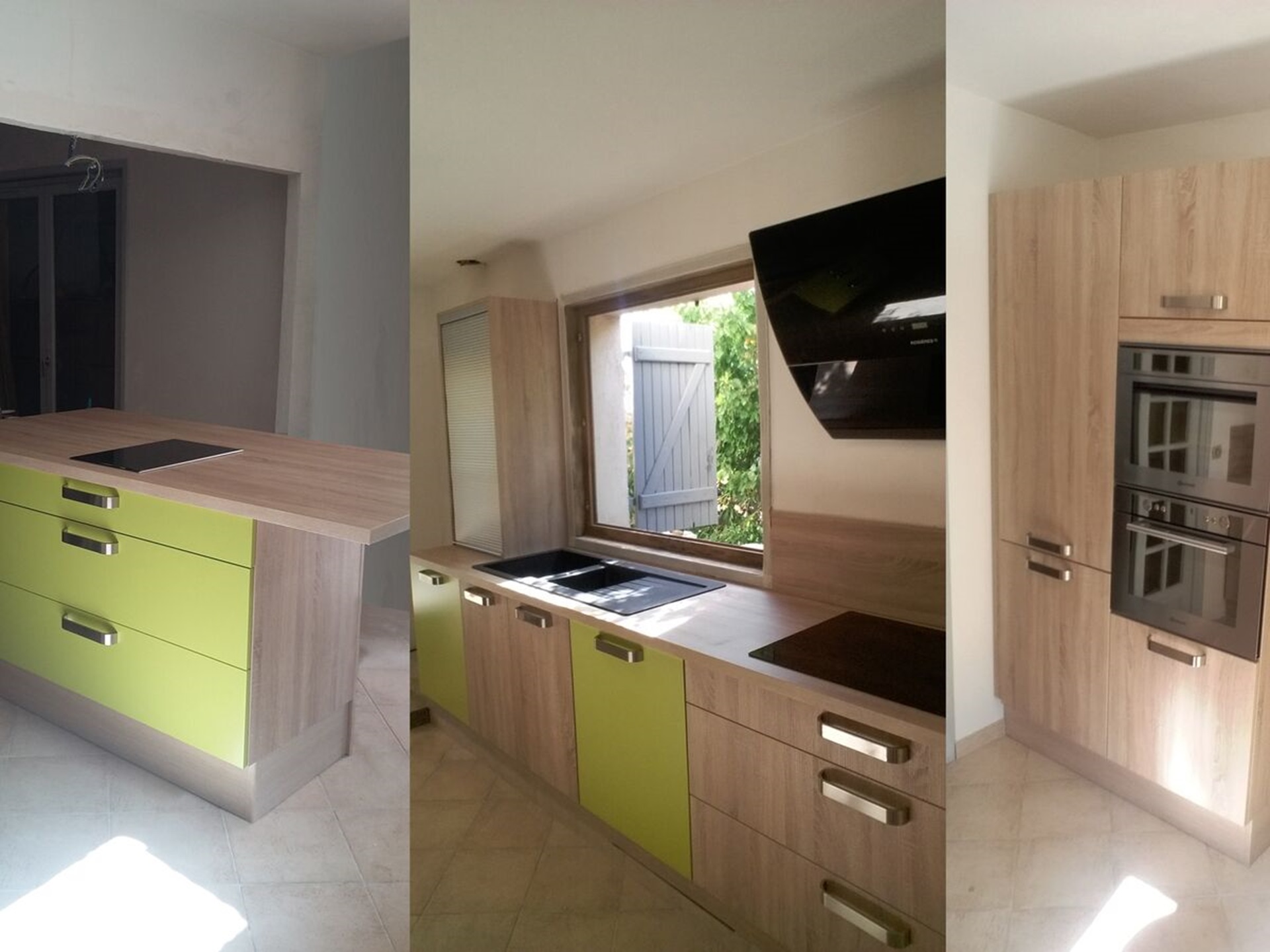 Cuisine équipée sur mesure Pure Laque Laqué vert pomme et Trend + Chêne timber